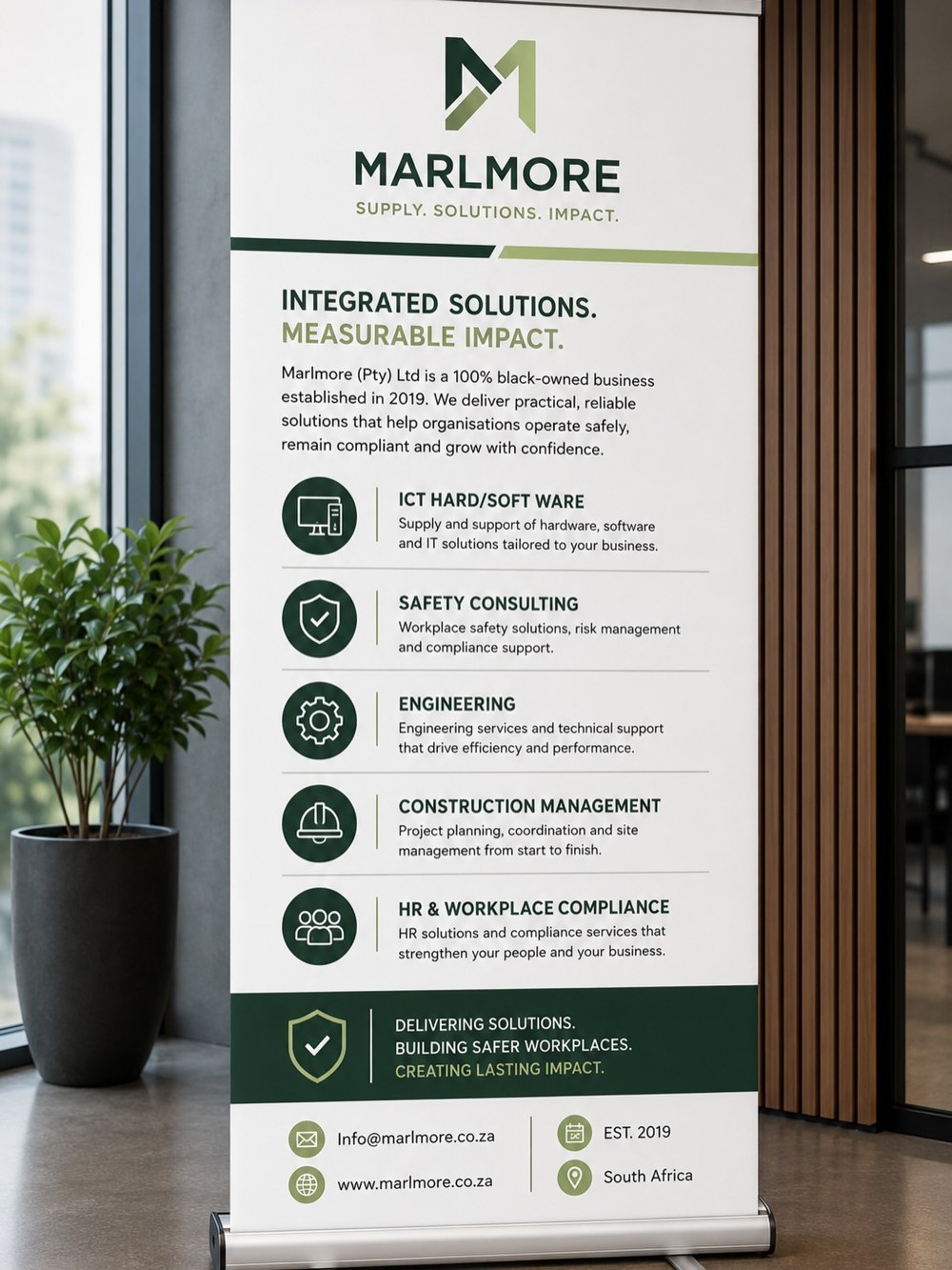 Marlmore roll-up banner showing the company's service lines